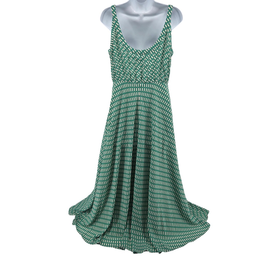 Banana Republic Maxi Dress 6 Green Geometric Pleated Pockets Flowy Summer - Picture 3 of 12
